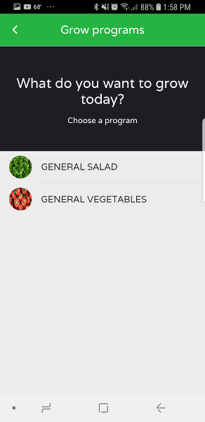 A screenshot of the Niwa app, asking what to grow.